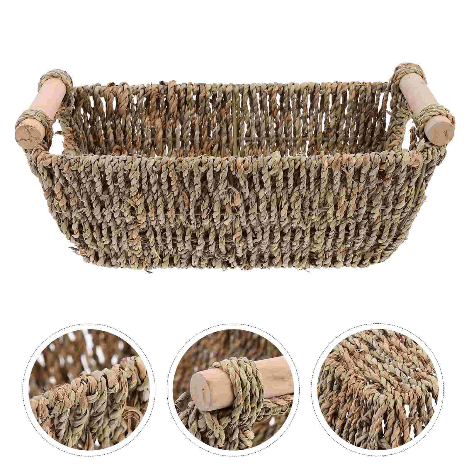 

Wood Handle Woven Basket Sundries Organizing Basket Storage Basket with Wooden Handle