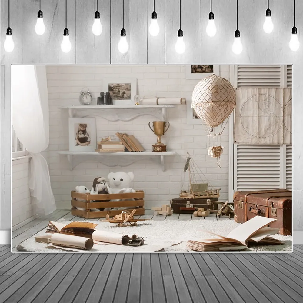 

Indoor Empty Room Backdrops Retro White Desk Wooden Floor Children Kids Photography Backgrounds Photographic Portrait Props