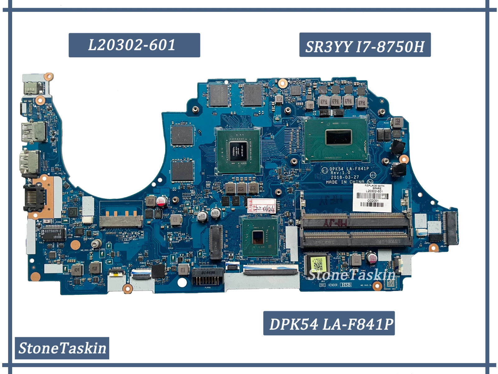 Материнская плата для ноутбука HP Pavilion Gaming 15-CX материнская DPK54 LA-F841P CPU SR3YY L20302-601