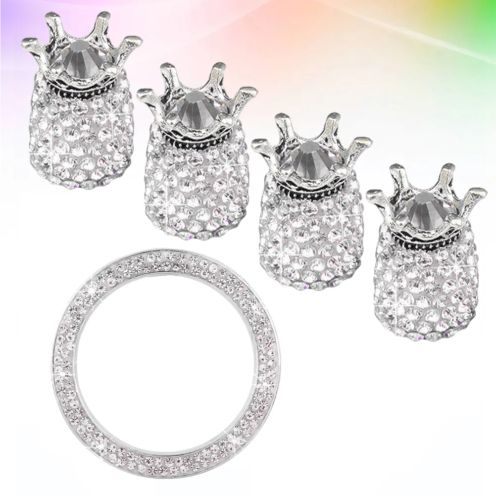

5 PCS/Set Car Stem Cap Tire Dust Rhinestone Metal Stickers Crystal Ab Rhinestones