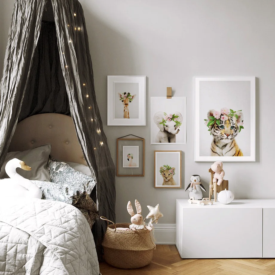 

Floral Safari Animal Lion Elephant Canvas Painting Nursery Poster Print Wall Art Pictures Nordic Kids Baby Bedroom Decoration