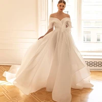 sevintage boho organza wedding dresses with big bow off the shoulder crystal bridal dress custom made 2022 wedding gowns