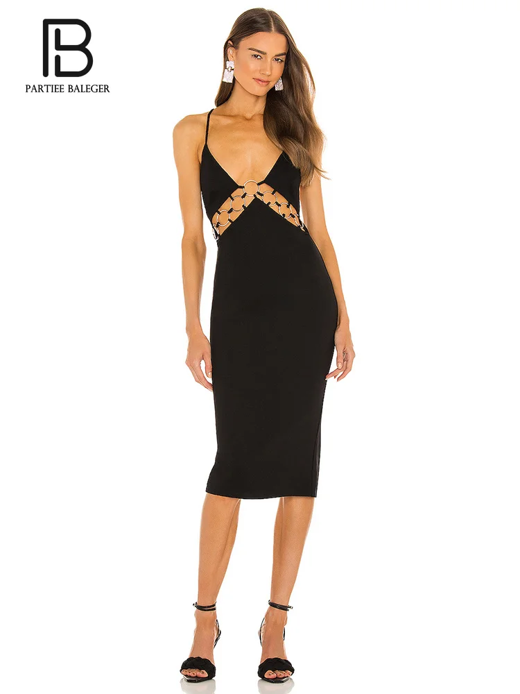 

PB Sexy Sleeveless Midi Dress Hollow Out Backless Slim Night Club Party Women's Bodycon Dress Vestidos Para Mujer