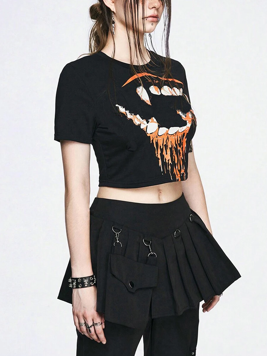 Женские укороченные футболки на Хэллоуин повседневные летние топы с короткими