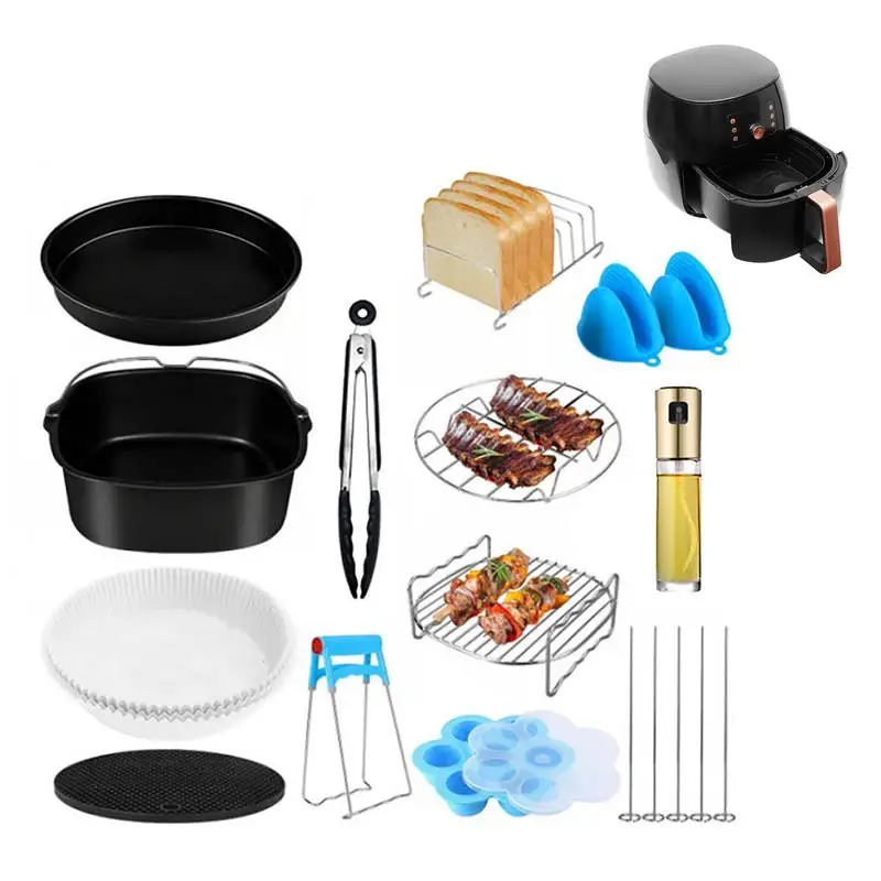 

12pcs 8 Inch 3.2-5.8QT AirFryer Accessories Baking Basket Pizza Plate Grill Pot Party Cooking Tool With Oil Sprayer Bottle