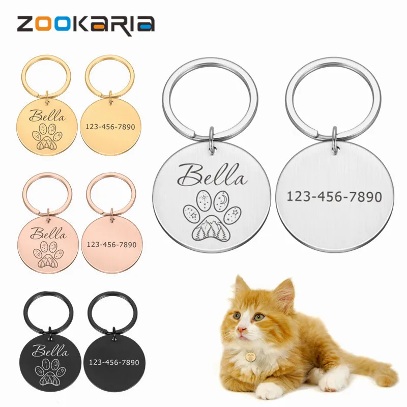 

Personalized Dog ID Tag Name Tags Custom Engraved Pet ID Nameplate Anti-lost Pendant Metal Keyring For Puppy Collar Accessories
