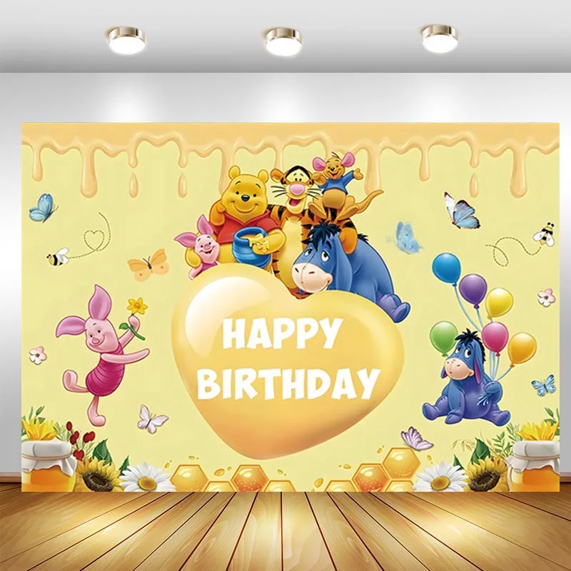 

Disney Winnie The Pooh Photography Backdrop I Iove You Custom Background Baby Shower Happy Birthday Party Photo Studio Props