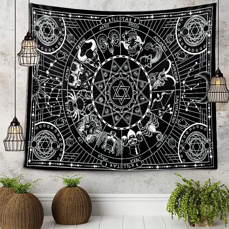 

Black and white sun moon eight trigrams tapestry mala wall hanging hippie cloth dormitory decoration