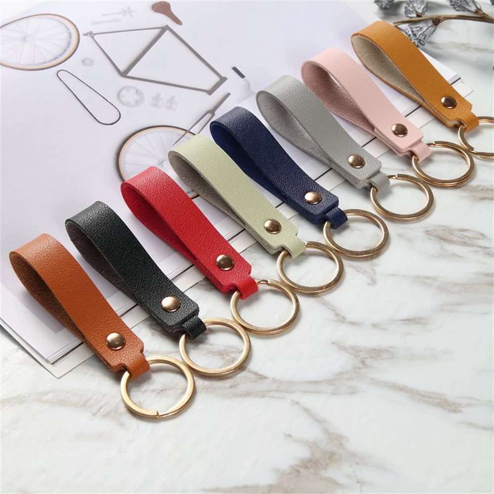 

8 Colors PU Leather Keychains Multi-Functional Unisex Short Wristlet Strap With Key Rings For Backpack Wallet Decoration