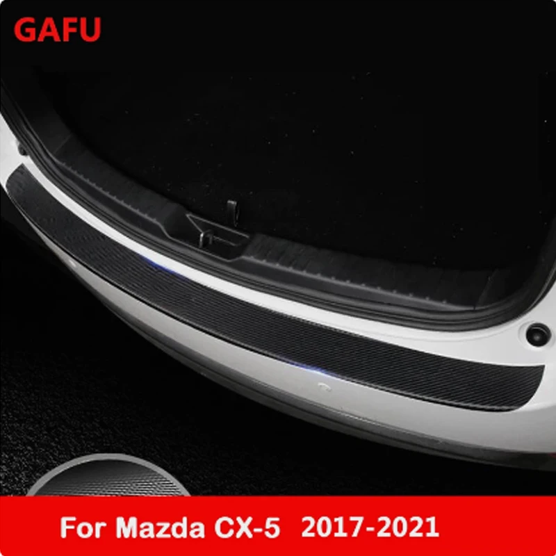 

Для Mazda CX 5 CX5 2018 2019 2020 2021 2022 аксессуары из углеродного волокна, внутренняя защитная пластина заднего бампера из искусственной кожи, накладка