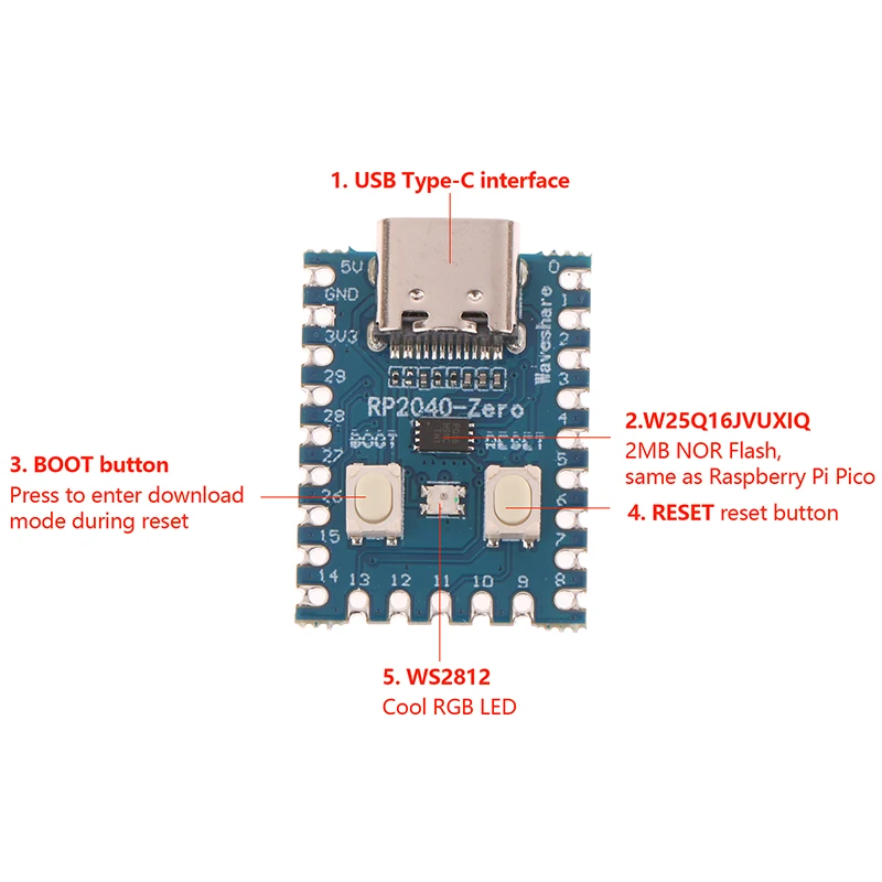 RP2040-Zero для Raspberry Pi микроконтроллер PICO Модуль платы разработки двухъядерный Cortex M0 +