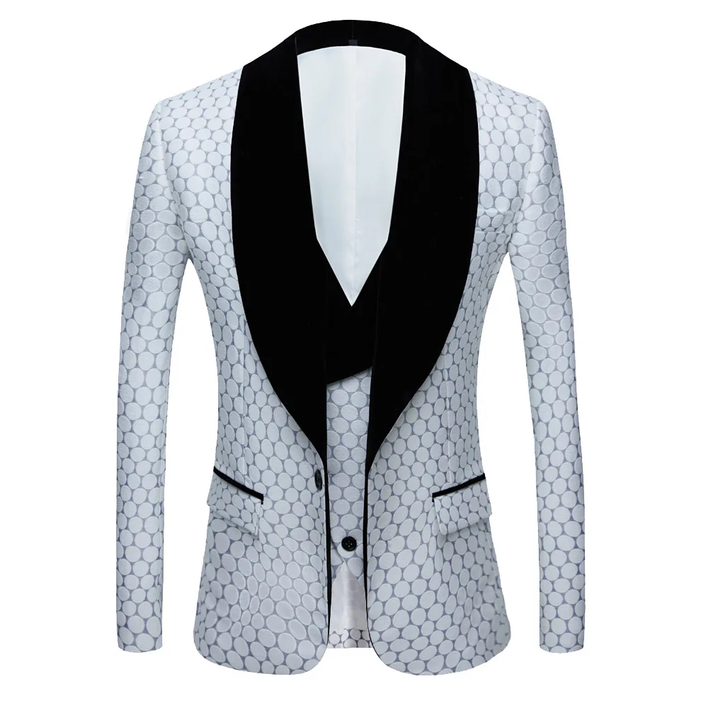 2025 Мужской деловой костюм в горошек с жаккардовым черным воротником/мужской