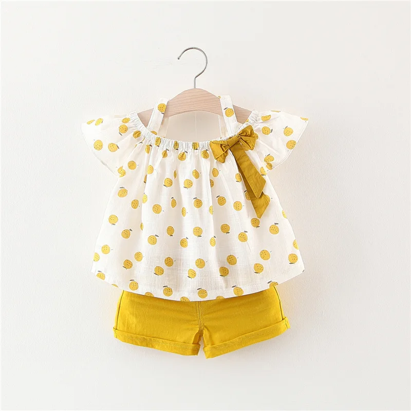 

2022 Summer New Solid Color Printing Suits Girls Fashion Kids Suits