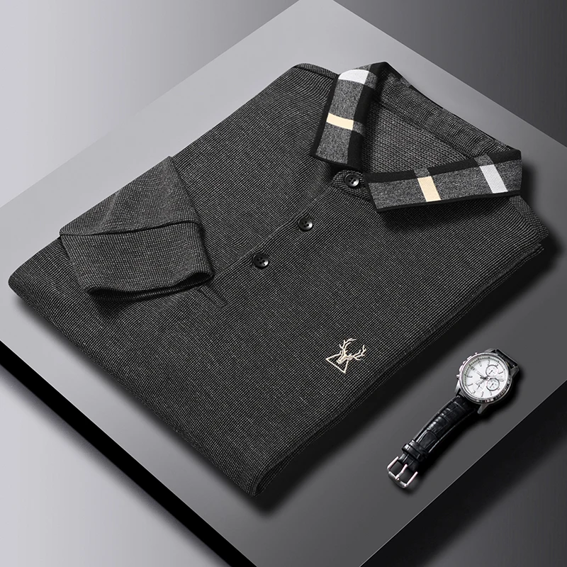 

Футболка-поло мужская однотонная с вышивкой, модная классическая рубашка с отложным воротником, деловая Повседневная с длинным рукавом, весна-осень