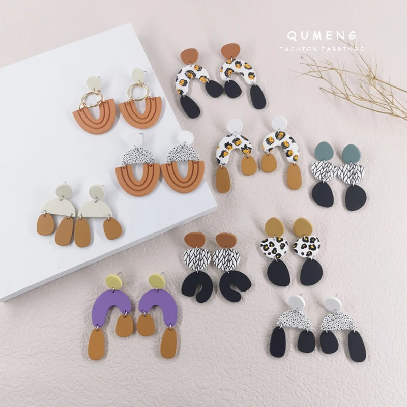 

Statement Colorful Paint Dots Wave Point Leopard Printed Acrylic Drop earrings Clay Geometric Graffiti Jewelry Girl Ins Gifts