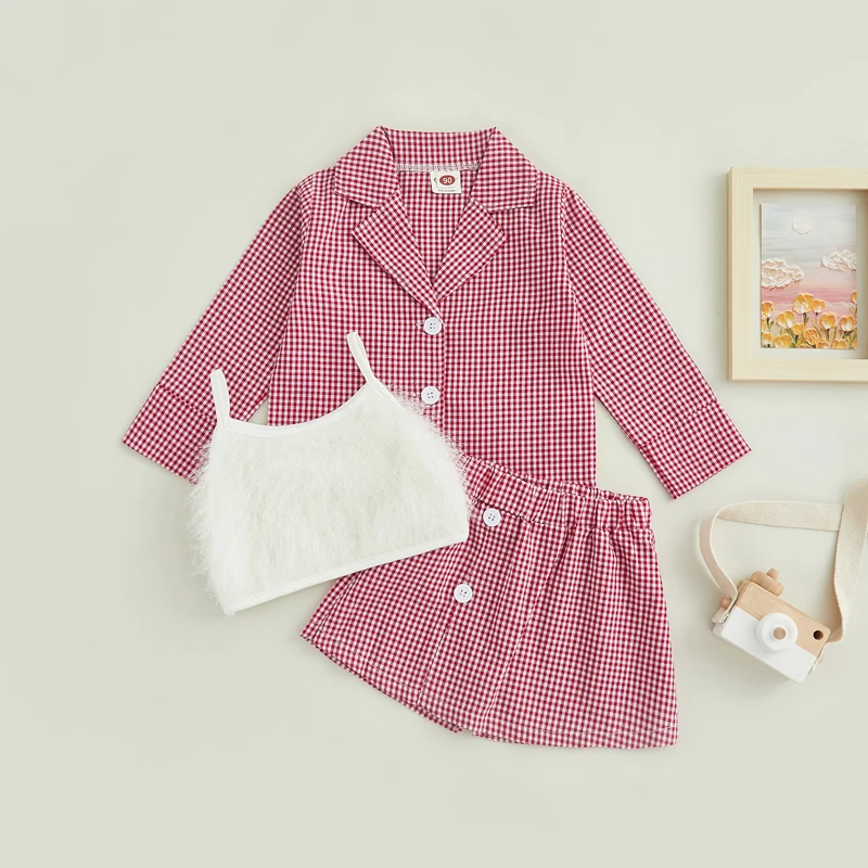 

3 шт., детская клетчатая куртка на пуговицах с длинным рукавом