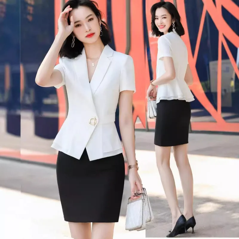 Деловой костюм с коротким рукавом Новинка лета 1882 изящный и модный юбкой