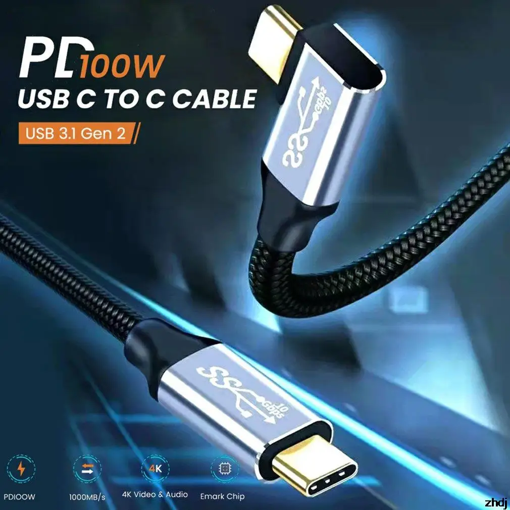 

100W USB C 3.1 To Type C Cable Straight To Bend Fast Data Cable 5A USB Type C Charging Cable For Samsung S10 4K@60HZ HD Cable