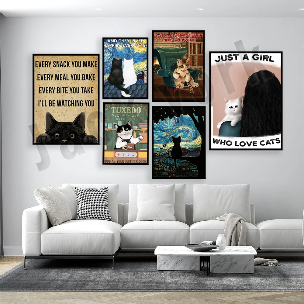 

Easily distracted by cats and wine, funny cat drinking, funny girl love cat art, cat couple poster, cat mom cat house poster