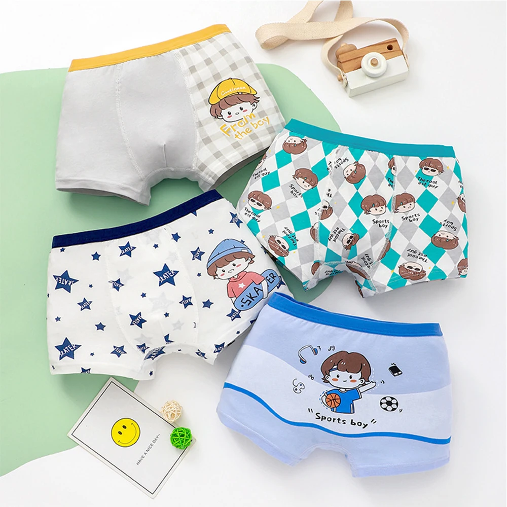 

4pcs/lot Boys' Briefs Cotton Underwear Cartoon Shorts Football Skateboard Panties Children's Innerwear Panti Boxers for Boys