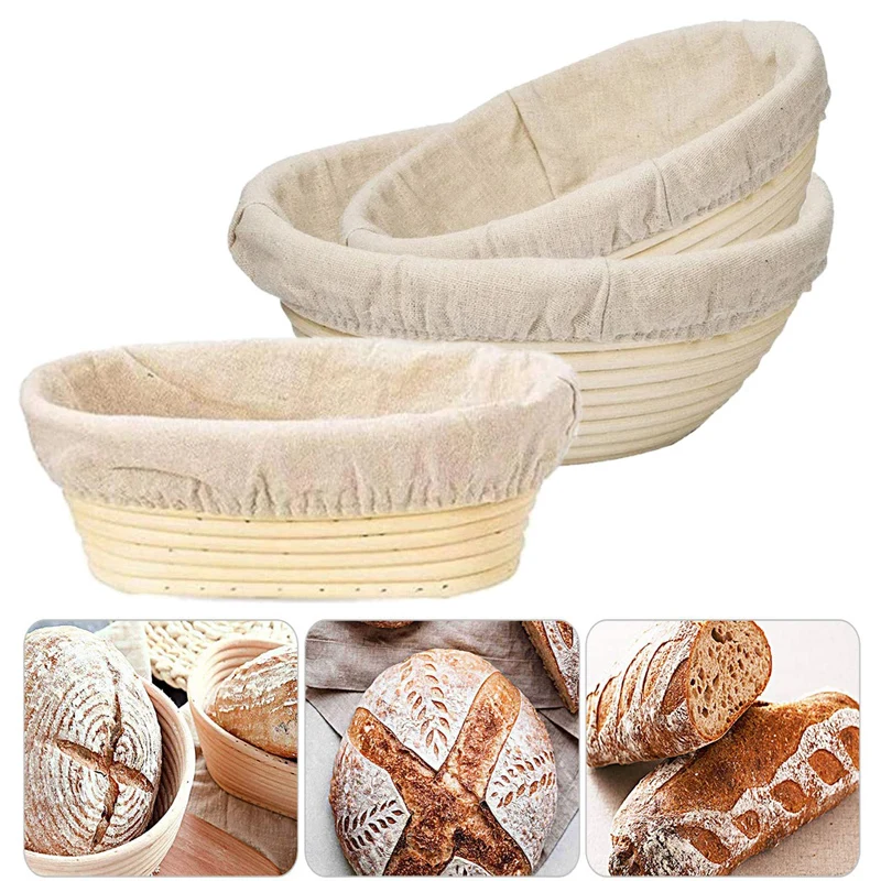 Oval Dough Banneton Brotform Dougn Rattan Bread Proofing Baskets Rattan Wicker Fermentation Sourdough Basket with Cloth Cover