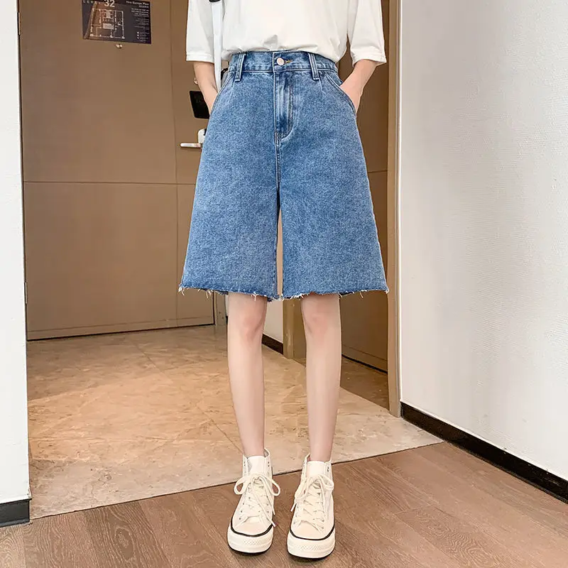 Women Shorts Jeans Baggy Long Shorts Female Jeans Ladies Cute New Denim Summer Bermuda High Waist Blue Wide Womens Shorts Y2K