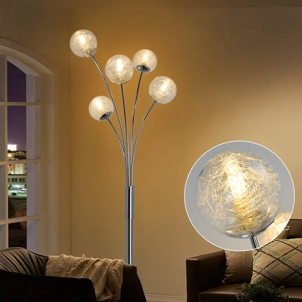 

HMTX 5 Lights Modern Globe Floor Lamps for Living Room, Farmhouse Tall Pole Tree Lighting for Bedroom, LED Corner Floor Lamp, Mi
