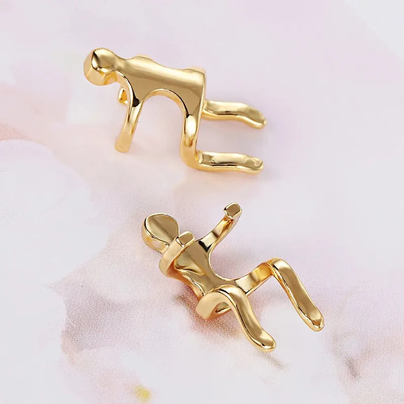 

New Retro Gold/Silver Plated Climbing Little Person Clip Earrings For Women Punk Fashion Jewelry Party Gift No Piercing Earring