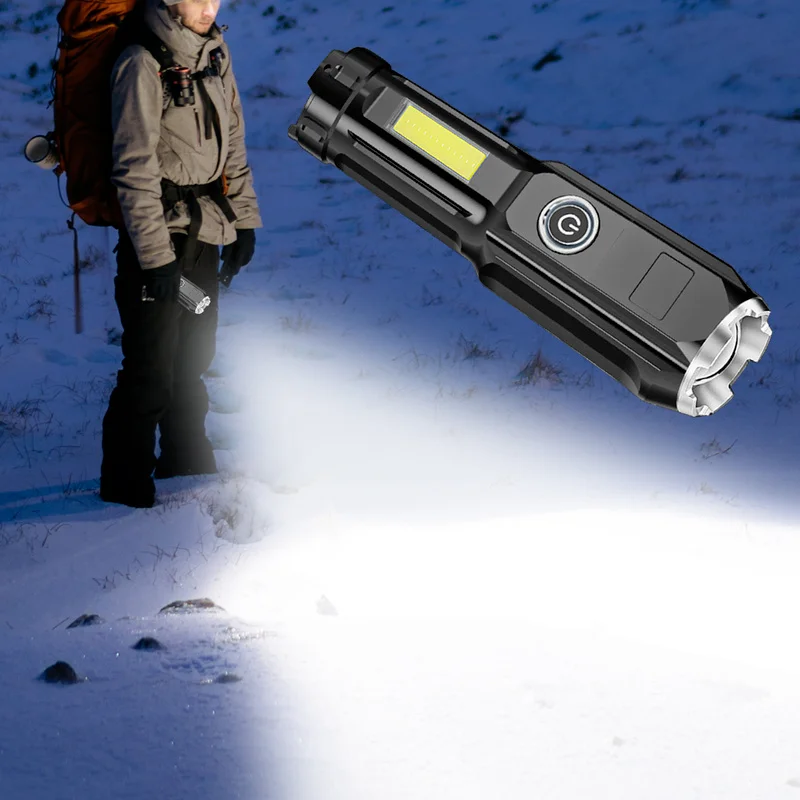

Rechargeable LED Flashlight COB Torch Tail Magnet Waterproof Telescopic Zoom Strong Light Torch 4 Modes Powerful Fishing Light