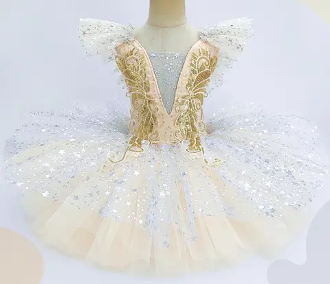 Детское балетное платье с блестками, одежда для выступлений, серебряные юбки для современных танцев для девочек, детская балетная пачка, праздничное платье принцессы, костюмы