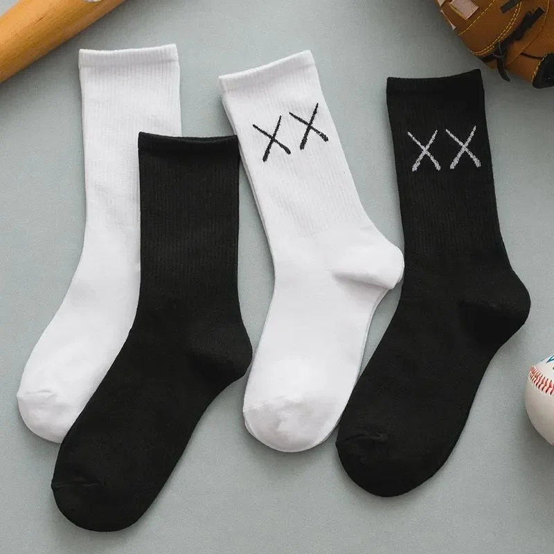 

women's four seasons mid-tube socks women's solid color pile socks ins tide sports socks black and white stockings women's socks