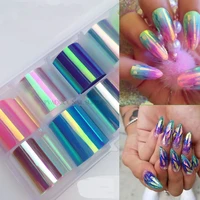 10pcslot iridescent broken glass holographic nail art foil decoration transfer sticker tips wraps
