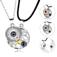 12pcs sun moon couple projection necklaces i love you in 100 languages projection necklace for memory of love choker necklace