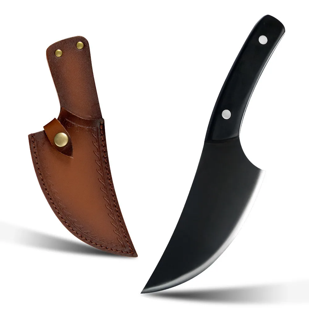 

Полный Походный нож Tang, Черные ножи из нержавеющей стали, кухонный инструмент, сербский уличный нож, ножи для обвалки, нож для нарезки мяса