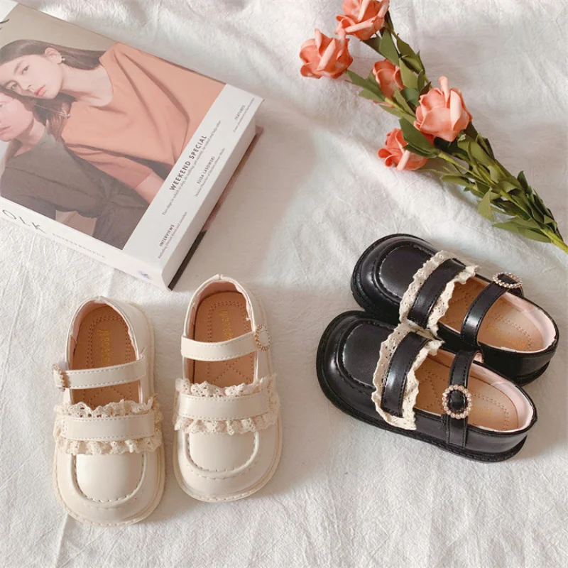 

Children Princess Leather Shoes Casual Baby Black White Girls Fashion Design Korean Style Sweet Lace Princess Shoes Mary Janes