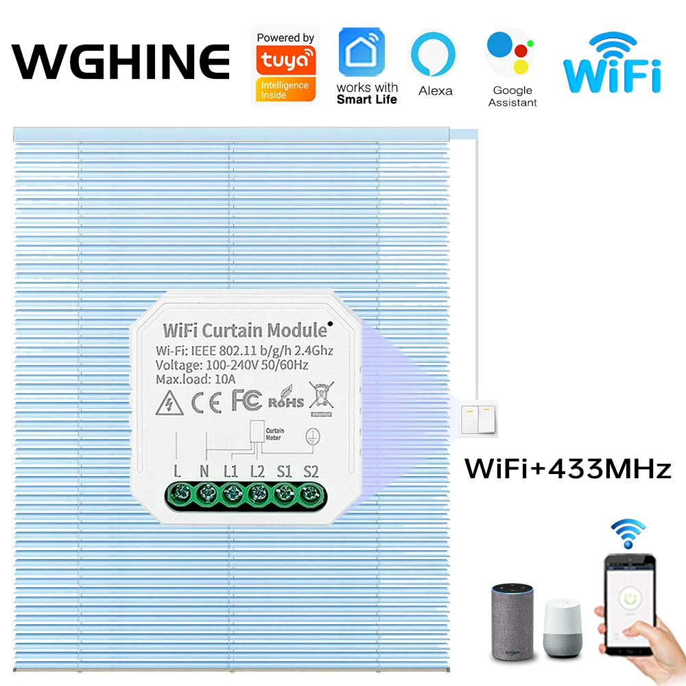 Умный выключатель для штор WGHINE Tuya WIFI с дистанционным управлением, модуль для жалюзи, Google Home Alexa