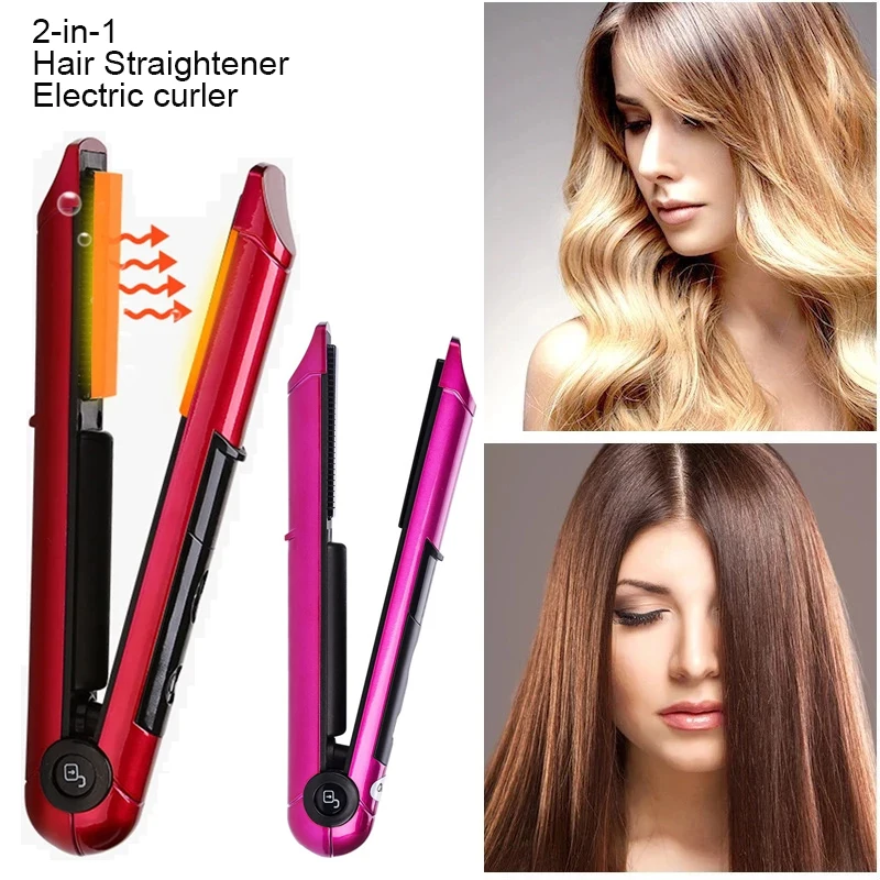 

Hair straightener hair curler 2in1 professional ceramic iron anion heating portable USB charging LED display hairstyle tool