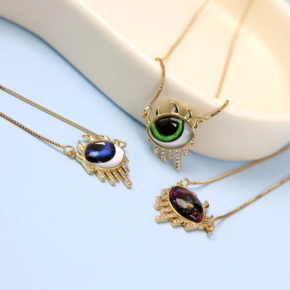 

Turkish Blue Evil Eye Pendants Necklaces For Women Colorful Resin Charm Blue Eye Necklace Women Girls Zircon Jewelry Accessories