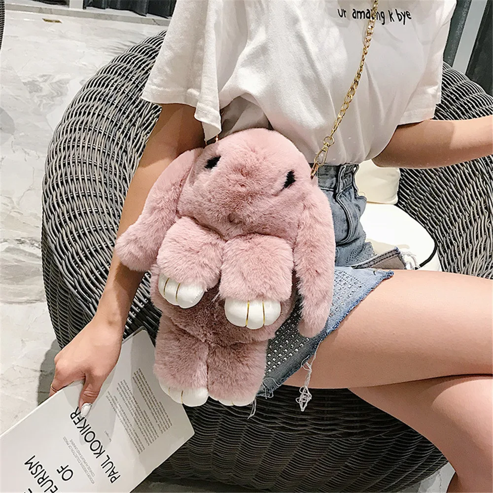 

New Korean Version Of The Plush Bunny Bag Cute Children Chain Messenger Packaging Dead Rabbit Girl Bag 33cm Cute Bags For Girls