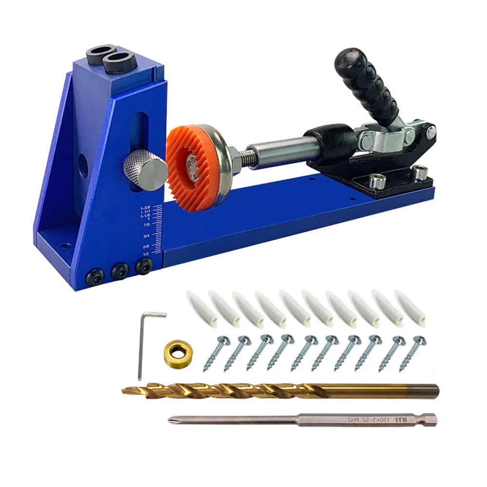 

9.5mm 15° Pocket Hole Jig Kit Oblique Hole Puncher Drill Bits Positioner Angle Drilling Depth Adjustable Drill Guide Locator Set