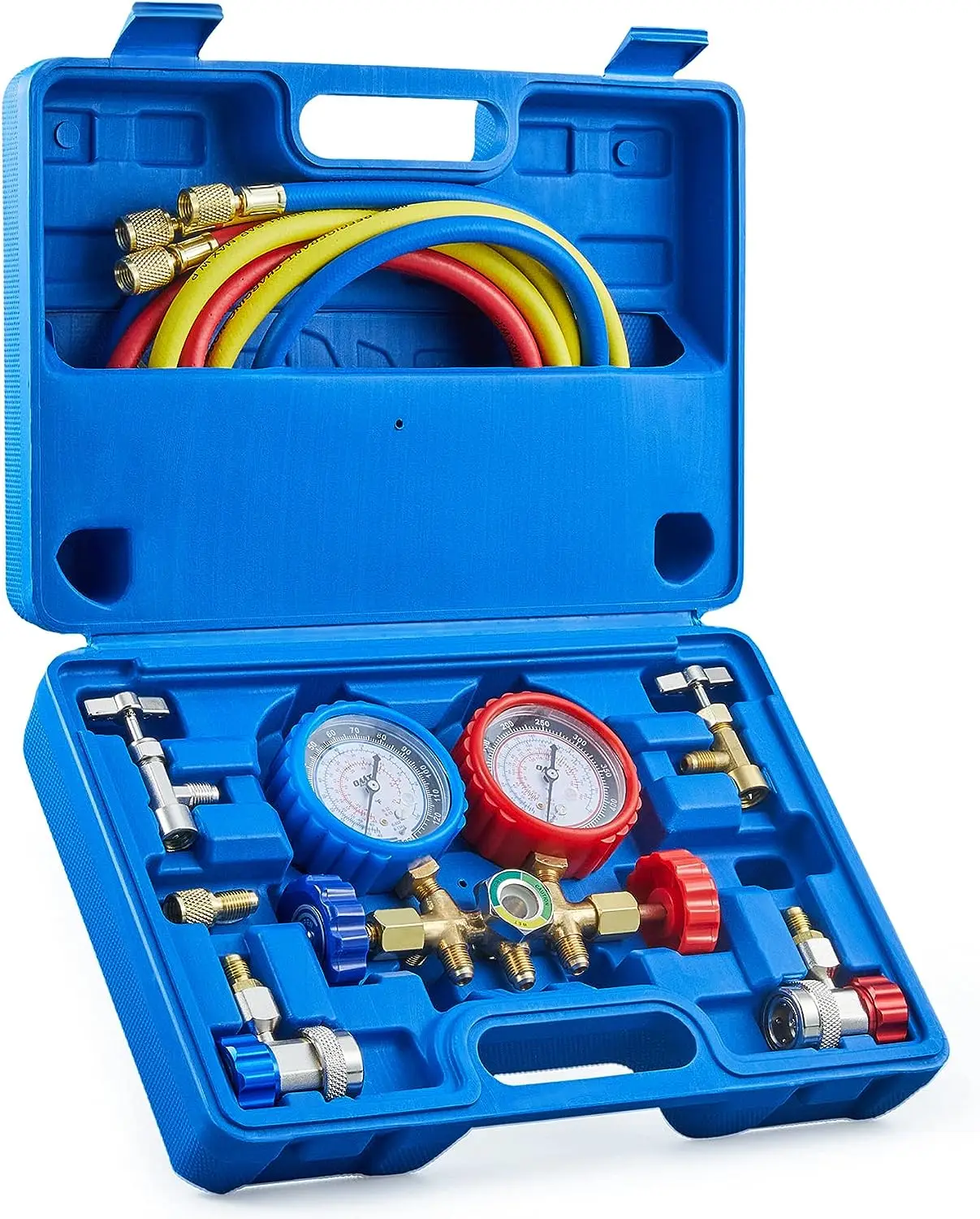 

Motor Tech AC Gauges, AC Manifold Gauge Set for R134a R12 R502 Refrigerant, 3 Way Car AC Gauge Set with 5FT Hoses Couplers &