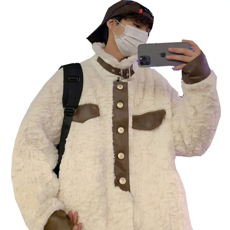 Winter Jacket Men Warm Fashion Retro Thickened Lamb Hair Jackets Mens Streetwear Korean Loose Thick Short Coat Mens Outwear