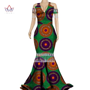 Модные африканские платья с кисточками для женщин, Дашики, Женская африканская одежда, базин, сексуальное элегантное вечернее платье WY3280