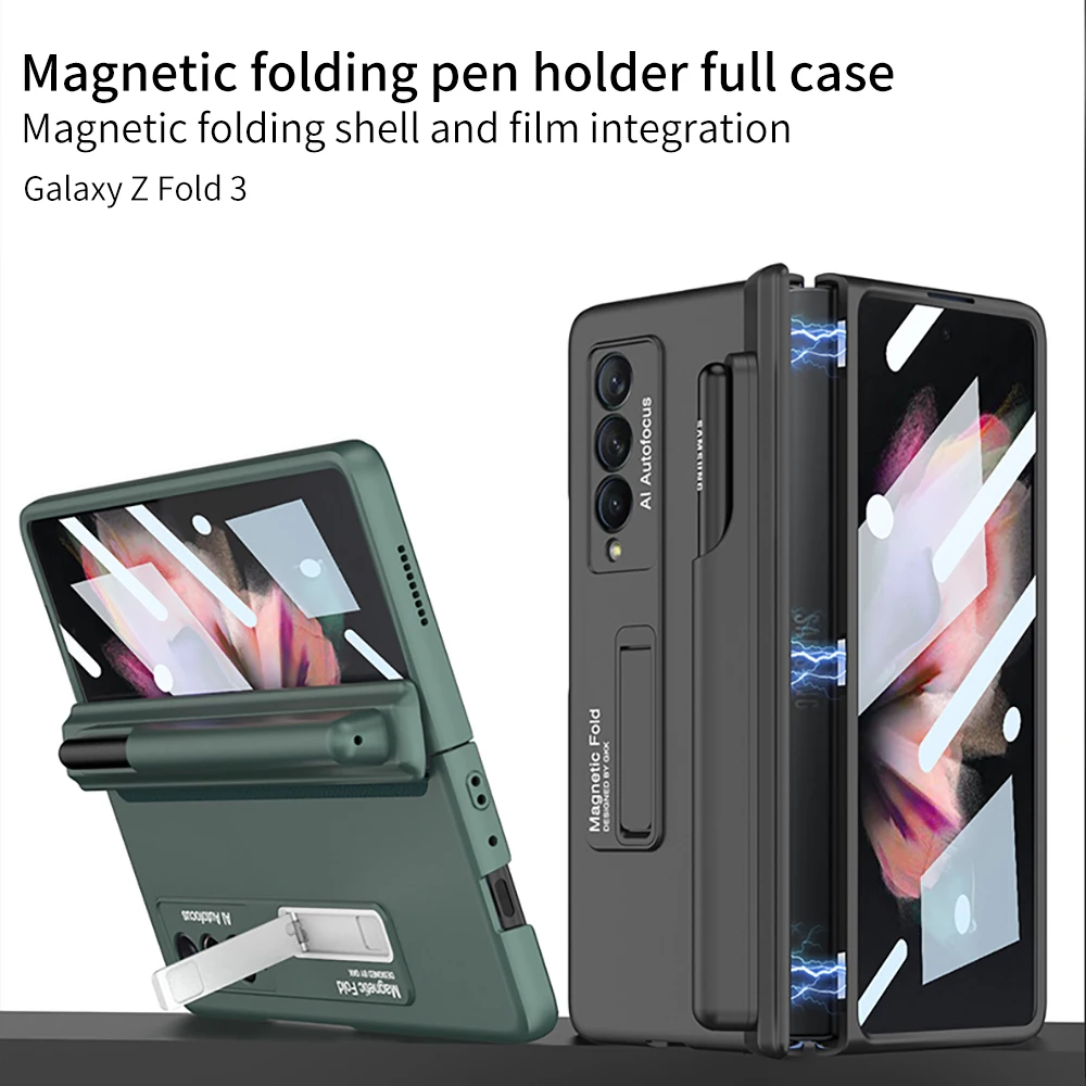 

GKK Magnetic Hinge Pen Holder Case For Samsung Galaxy Z Fold 3 4 5G Case Screen Glass Protection Stand Cover For Galaxy Z Fold4