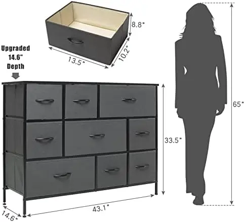 

Wide Drawer Dresser Storage Organizer 9-Drawer Closet Shelves, Dressers Storage Chest for Bedroom, Living Room, Hallway & Nu Dis