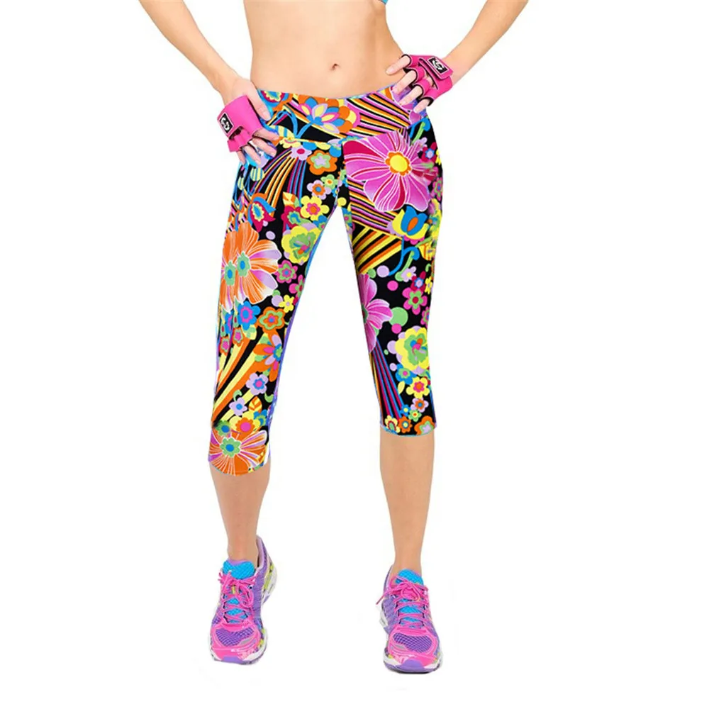 

High-waist Seven-minute Women Yoga Pants Stretch Pants Hip Print Running Fitness Yoga Pants