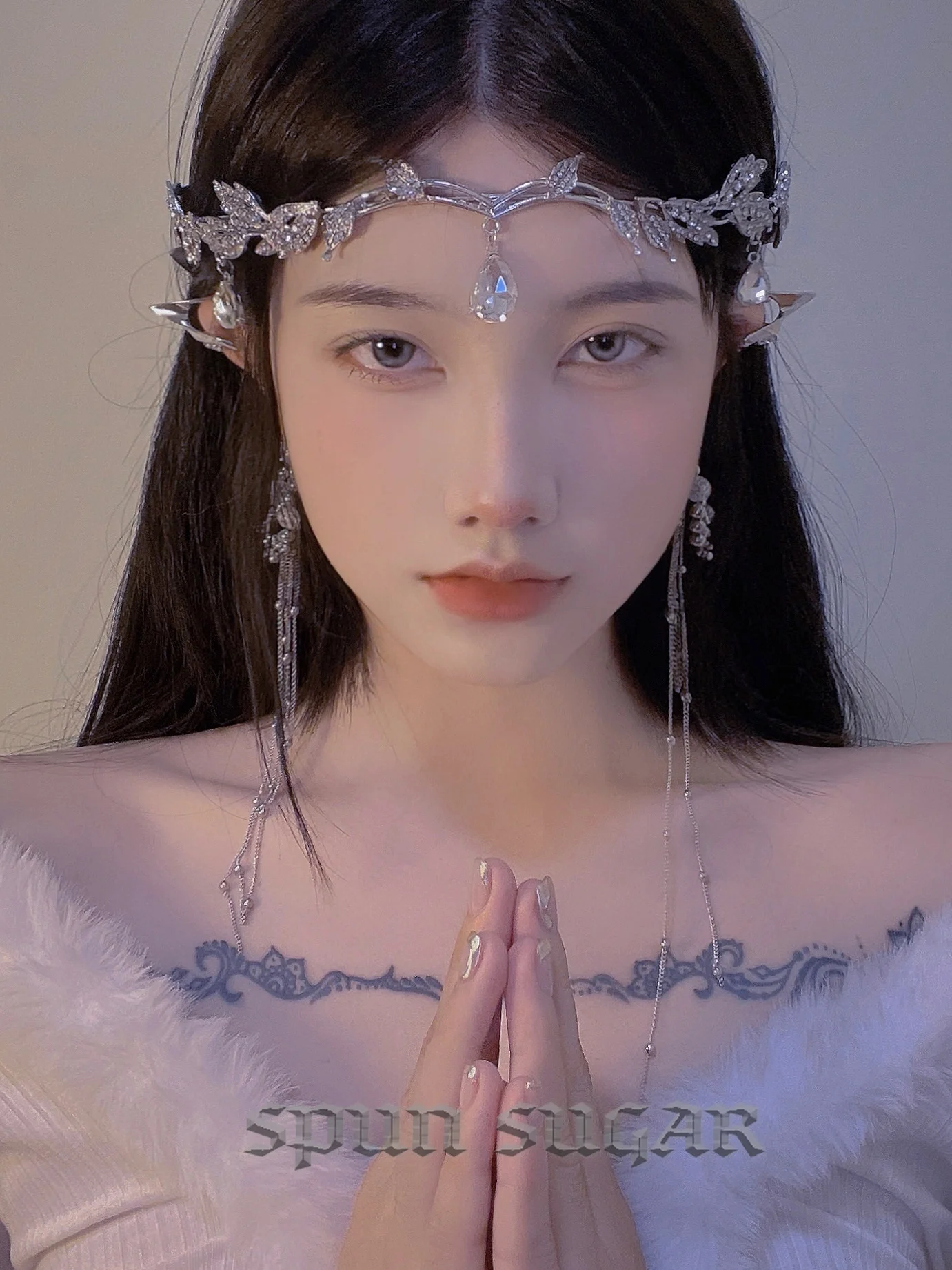 

Fairy Spirit water drop diamond hair hoop exotic Bohemian headdress eyebrow pendant forehead antique Hanfu hair ornament