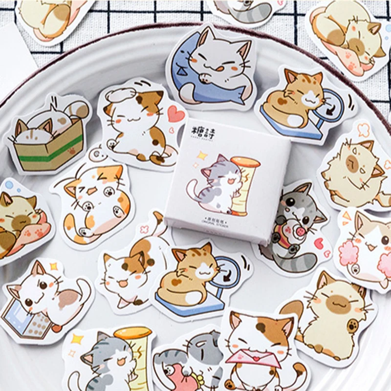 

Set of 45 Cartoon Cat Sticker My Cat Scrapbooking Decal Pack Cute Adhesive Decor Collection for DIY Album Diary Switch Stickers