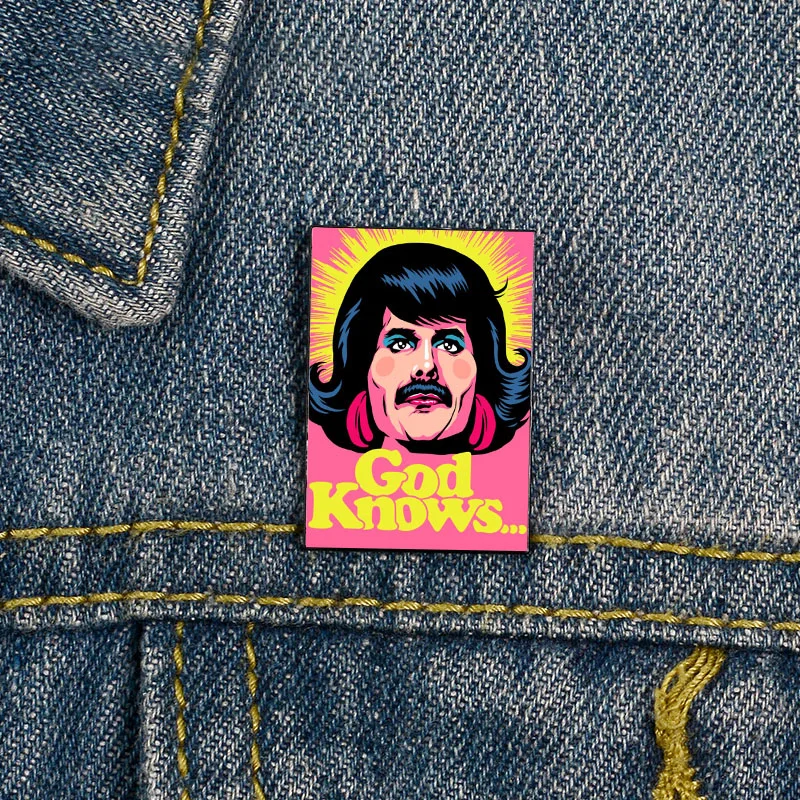 

Fashion God Knows Pin Custom Printed Funny vintage Brooches Shirt Lapel teacher Bag Cute Badge Cartoon pins for Lover Girl