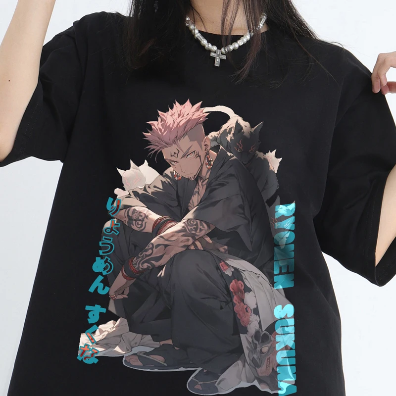

Футболка мужская оверсайз в готическом стиле, хлопковая тенниска с рисунком аниме юютсу кайсен, модная уличная одежда, Y2K, лето